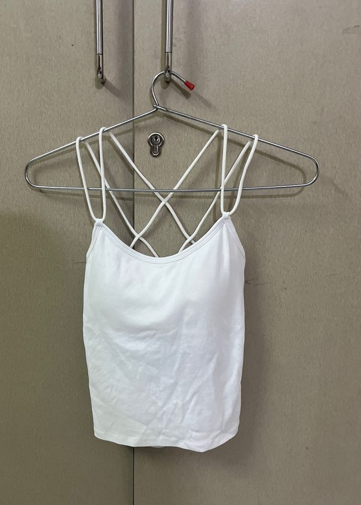 Padded white Crisscross Back Camisole