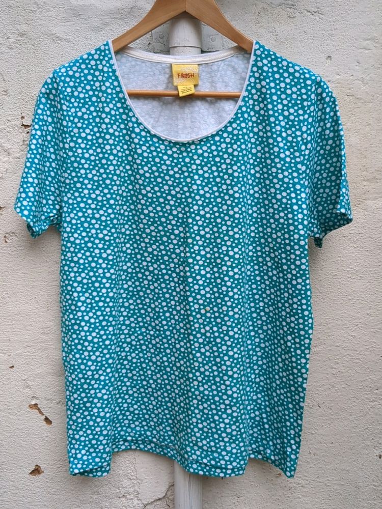 XL Cotton Tshirt - Teal With Dots