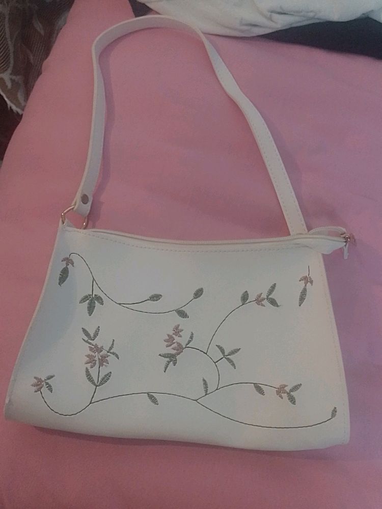 White Embroidered Sling Bags