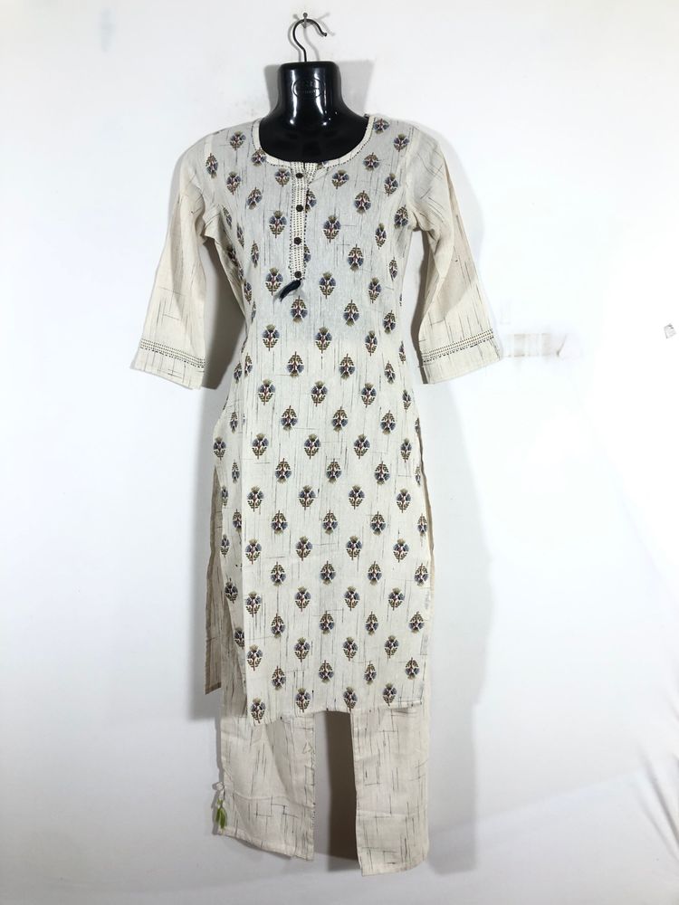 Off White Printed Kurta Set(Women’s)