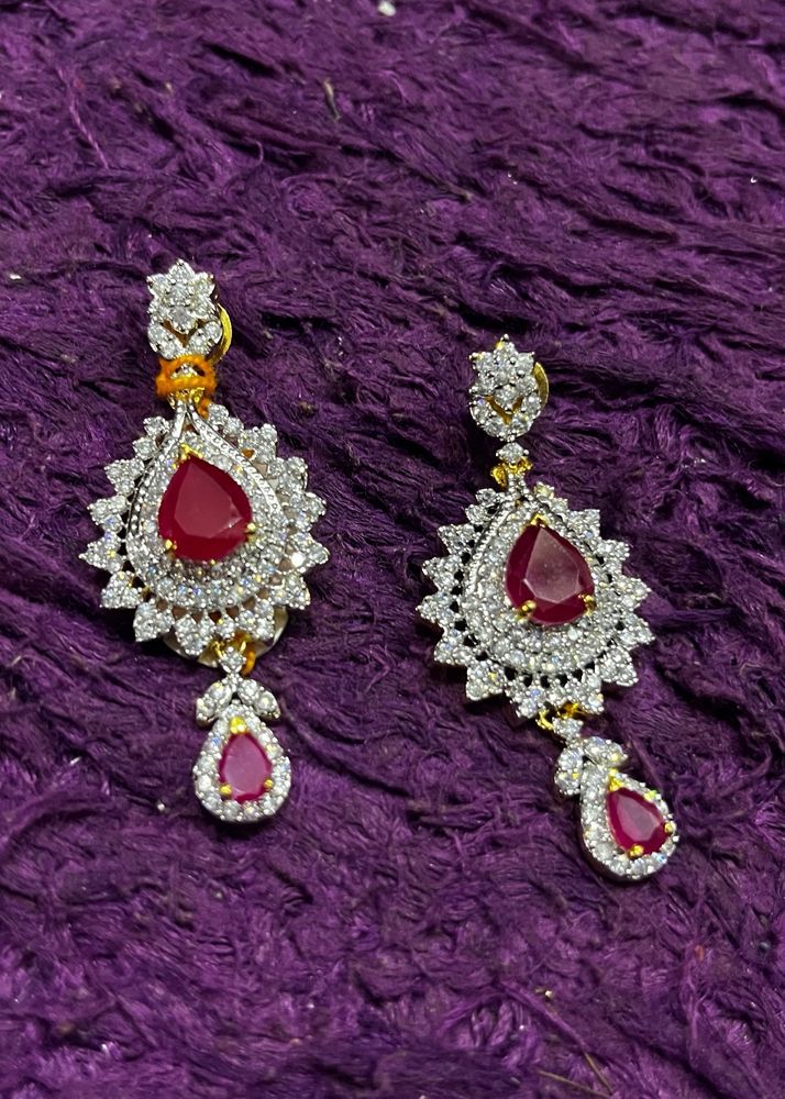 Silver Ruby Long Earrings