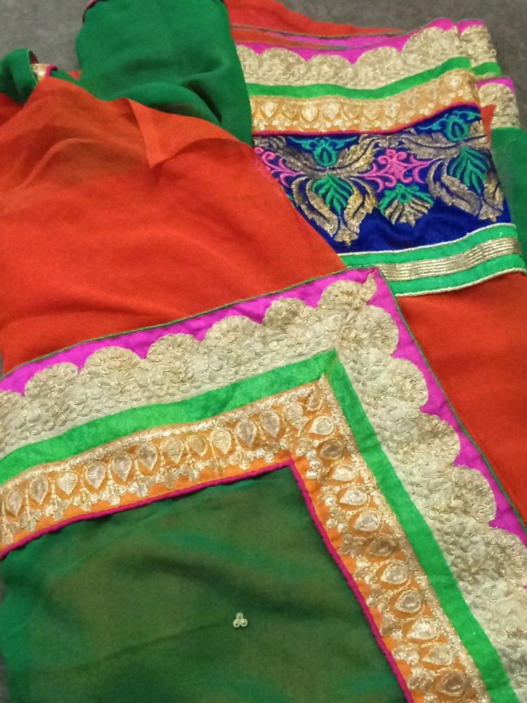 Multicolour Georgett saree With Blouse