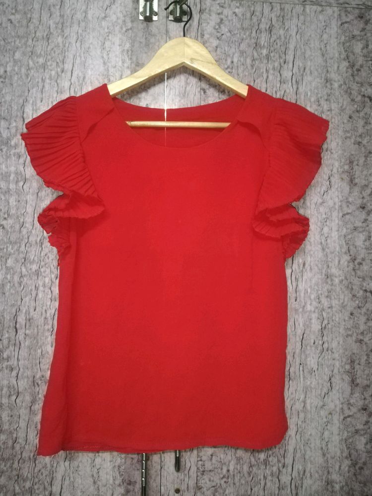 Red Frilled Hand Top For Women Fashion