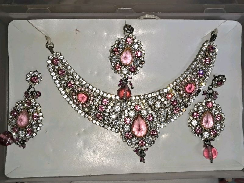 Heavy Party Wear Pink Necklace Set