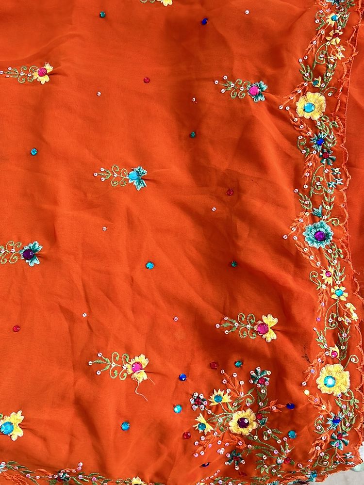 Orange Colour Handwork Saree