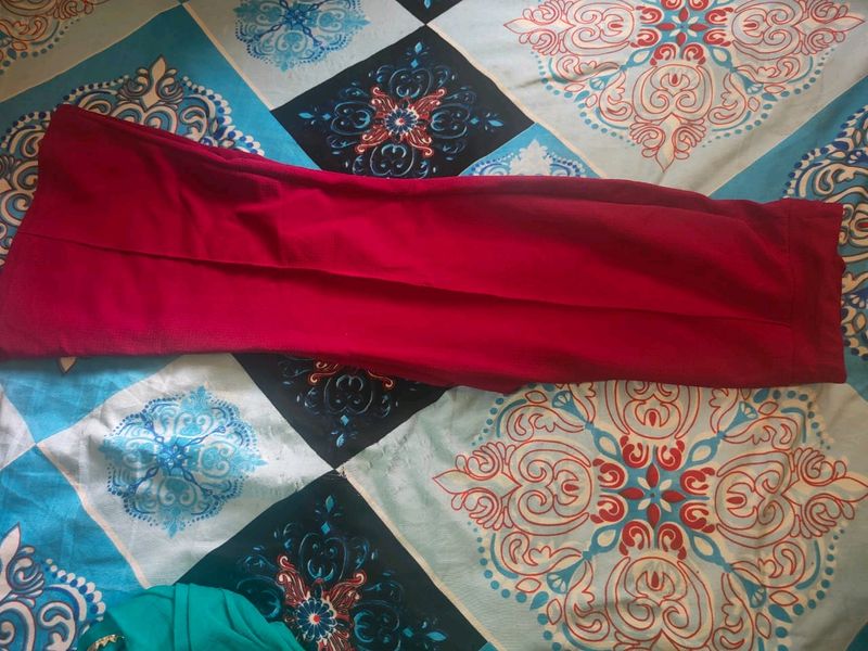 Women Regular Red Viscous Rayon Trouser