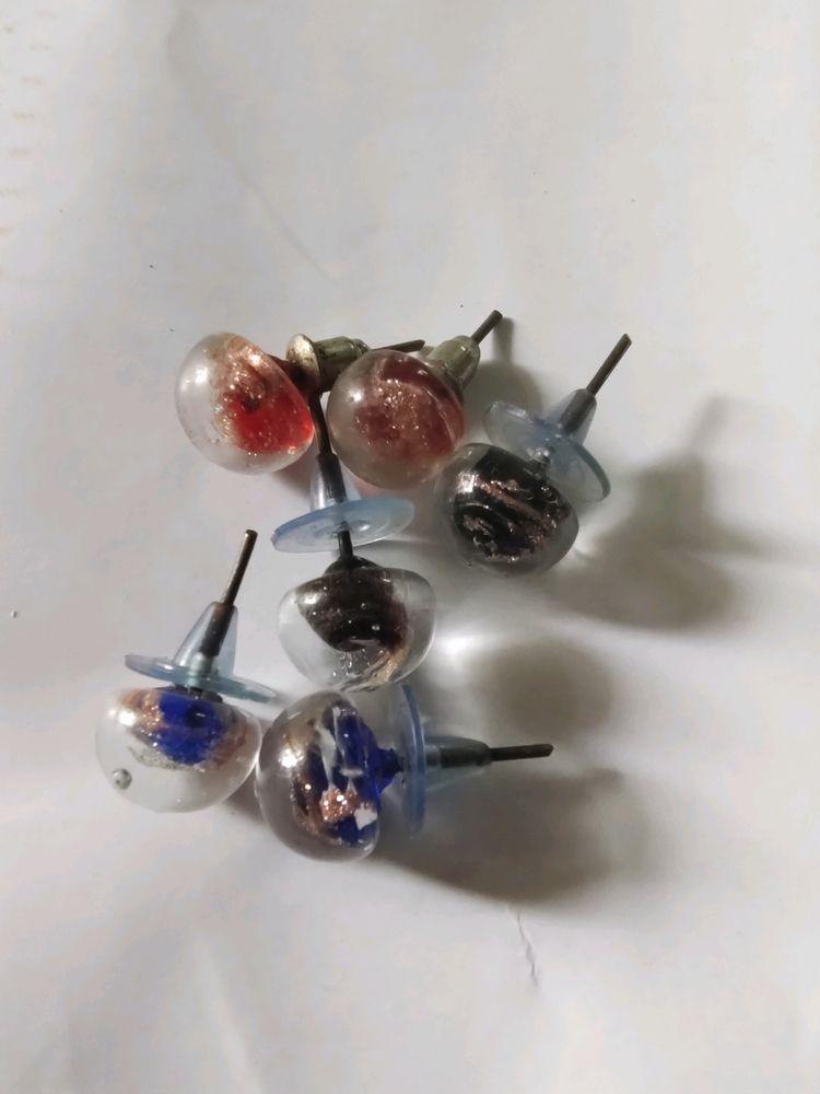 3 Pairs Of Glass Globe Studs