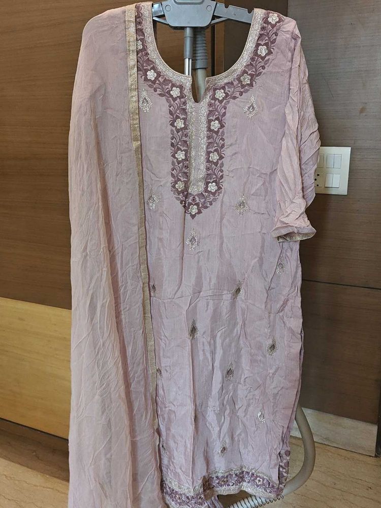 Beautiful 3 Piece Banarasi Work Pink Suit