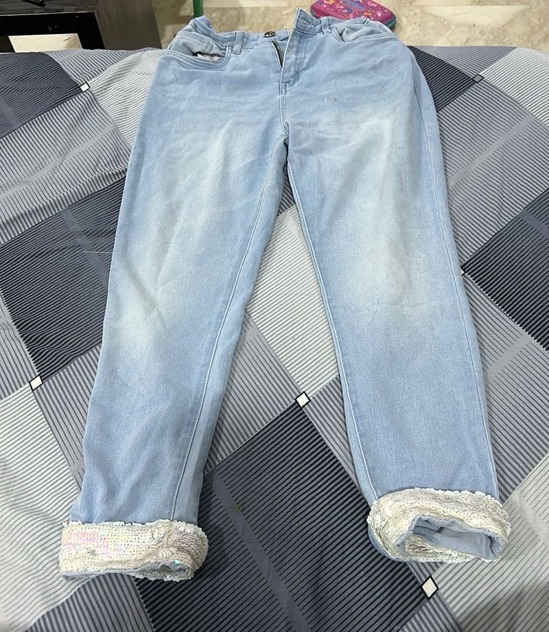 Girls Jeans With Sequence Border