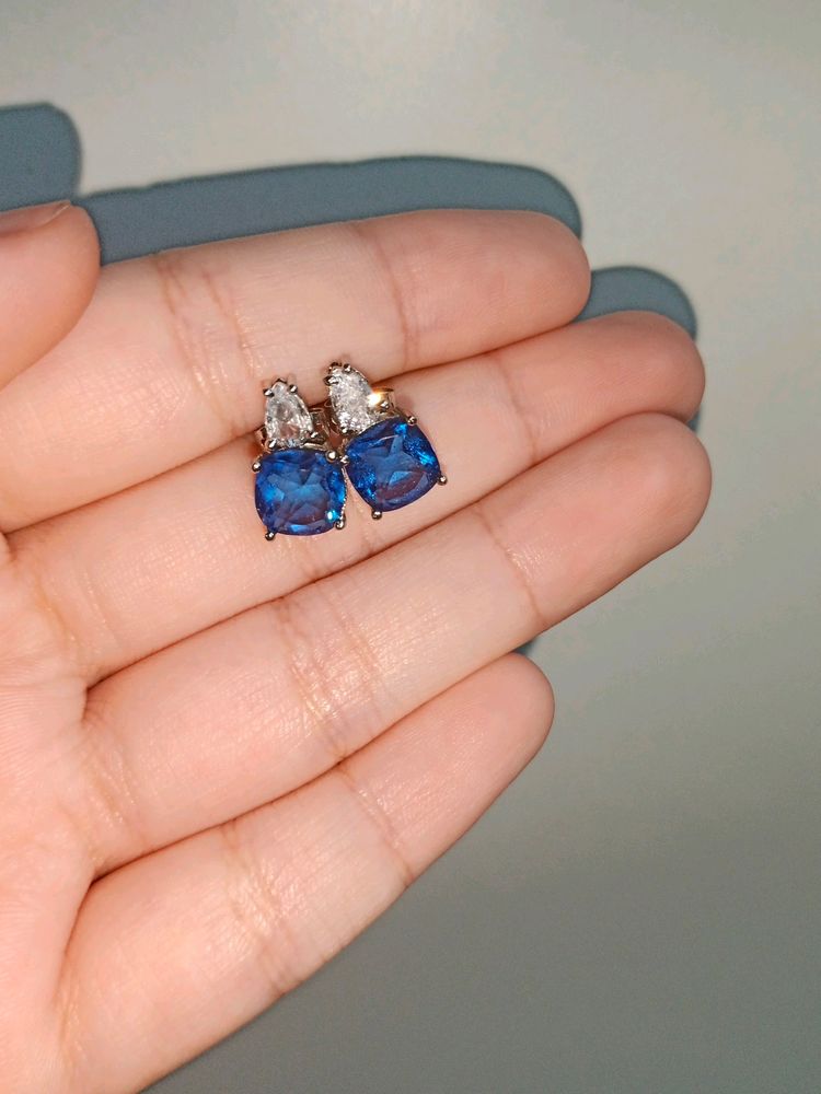 Sliver Plated Sapphire Studs