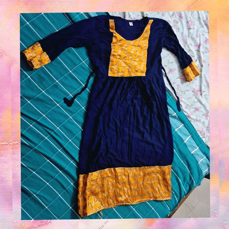 Classic KURTA SET -Navy Blue with Golden Border