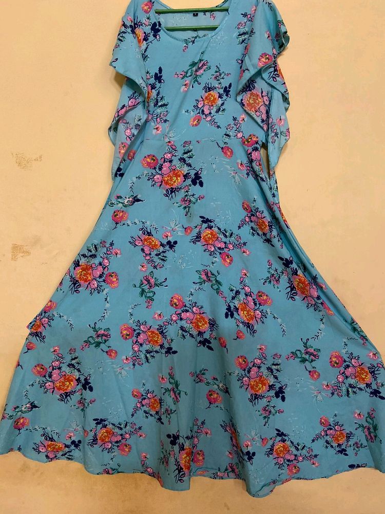 Sea Green Flowers Print Dress
