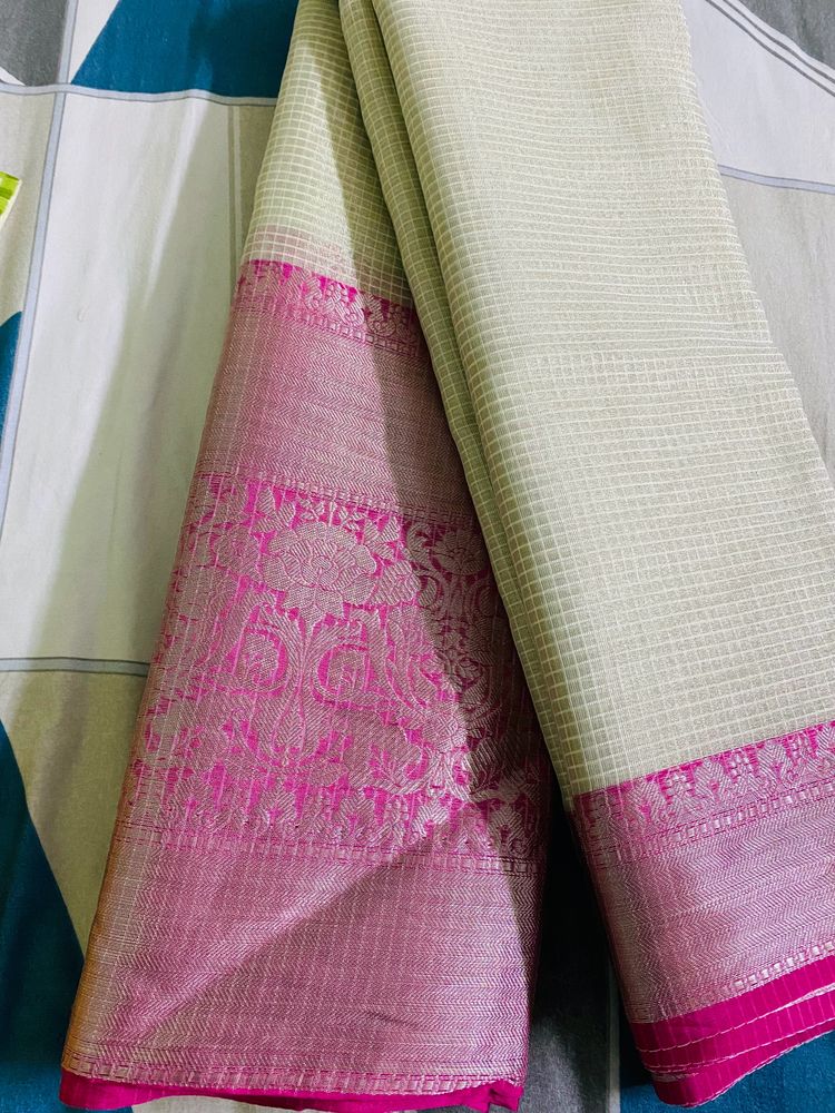 Fancy check tissue jari mangalgiri Silk Saree