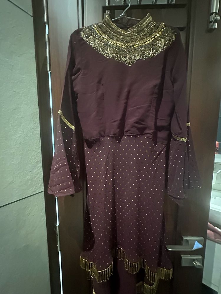 Burgundy Frock Suit For Woman With Dupata