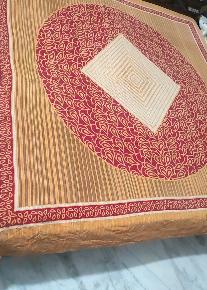 Red Printed Cotton Bedsheet With 2 Pillow Cover