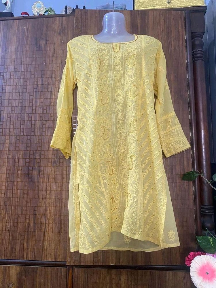 Yellow Chikankari Embroidered Kurta