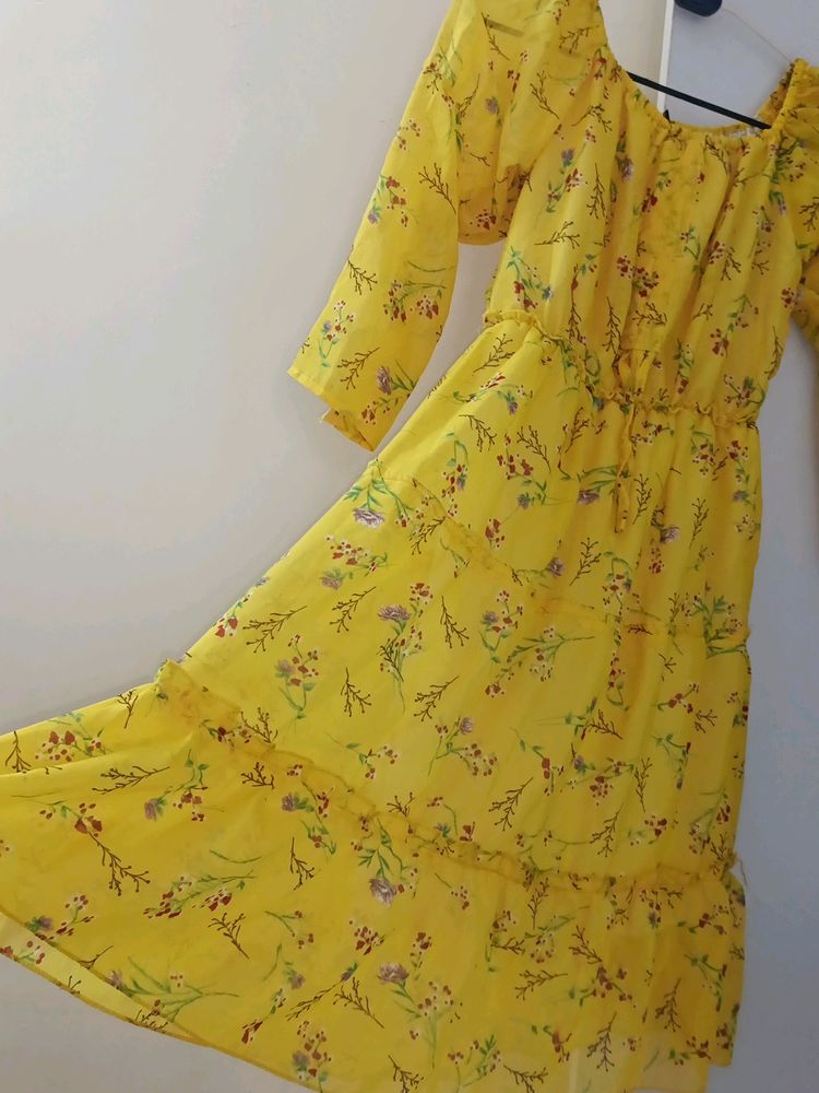 Super Yellow Flared Dress Frock