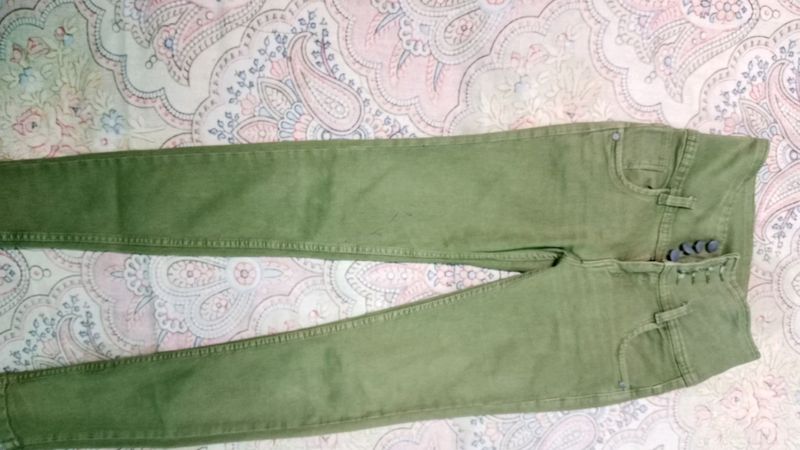 high Waist Green Jeans For Teenage Girls