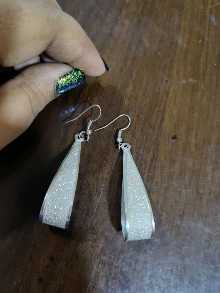 Silver Glittered Earrings