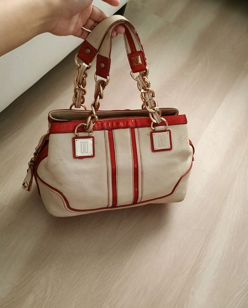 Daks 100% Original Genuine Leather Cream / Red Bag