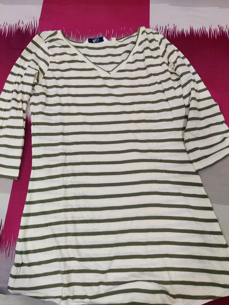 A Off-white With Green Stripes Tshirt Of Size M