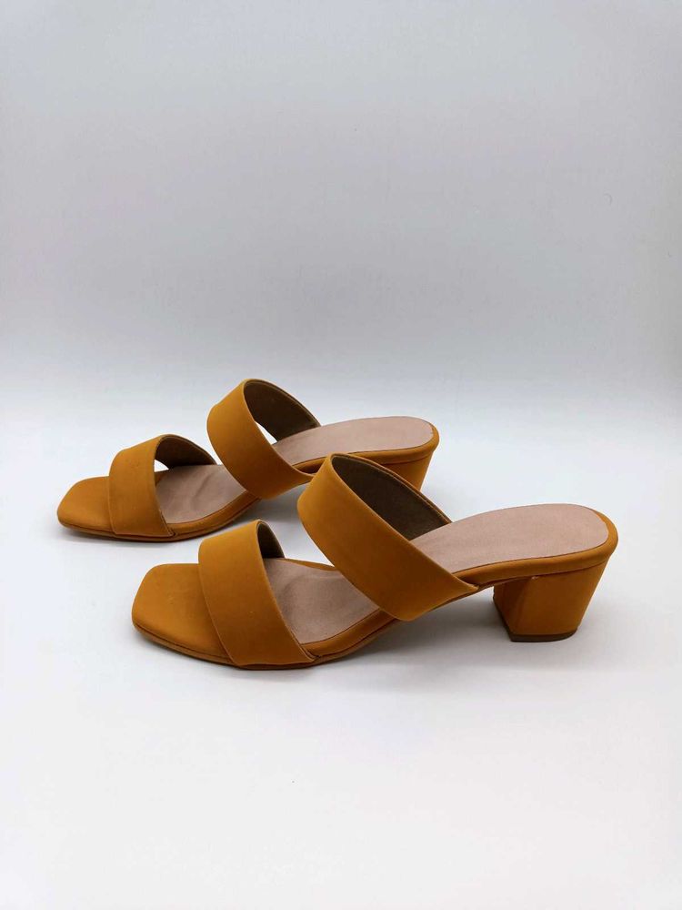 Mustard Yellow Vegan Leather Block Heels 2 Inches.