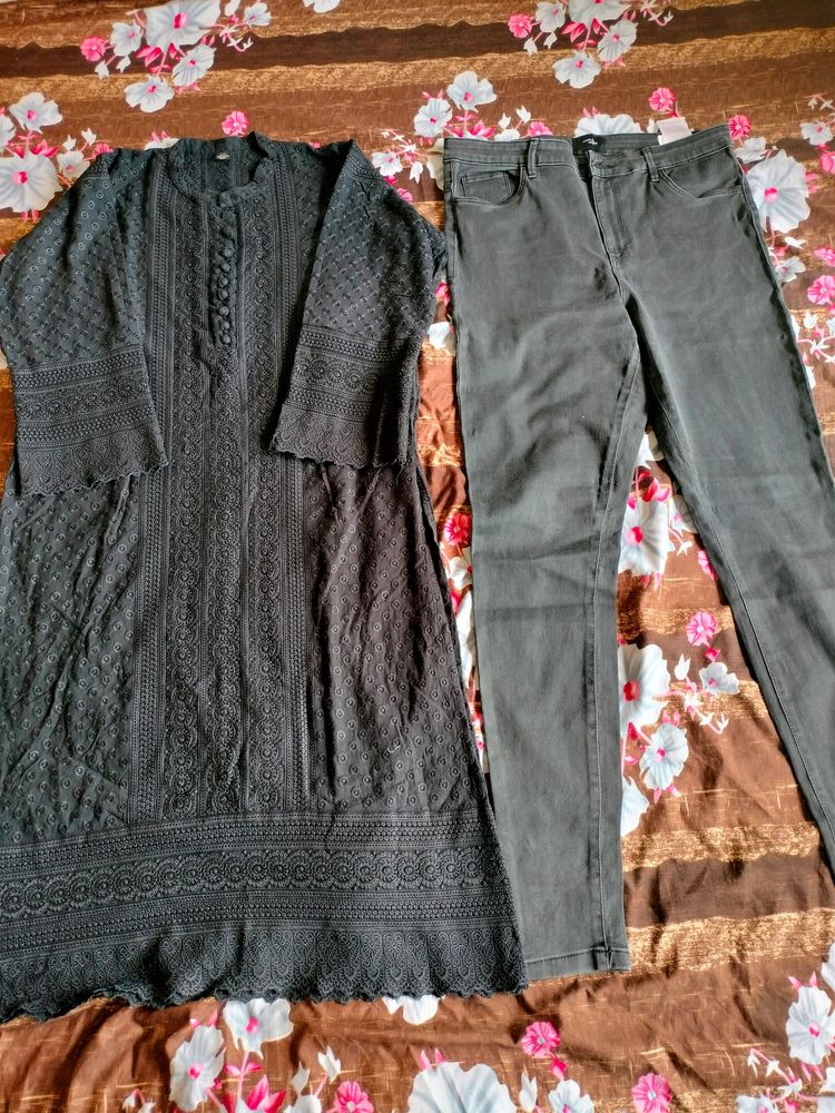 Chikanari Kurti With Jeans