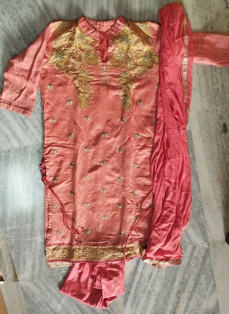 Full Embroidery Kurti Churidar And Dupatta Set