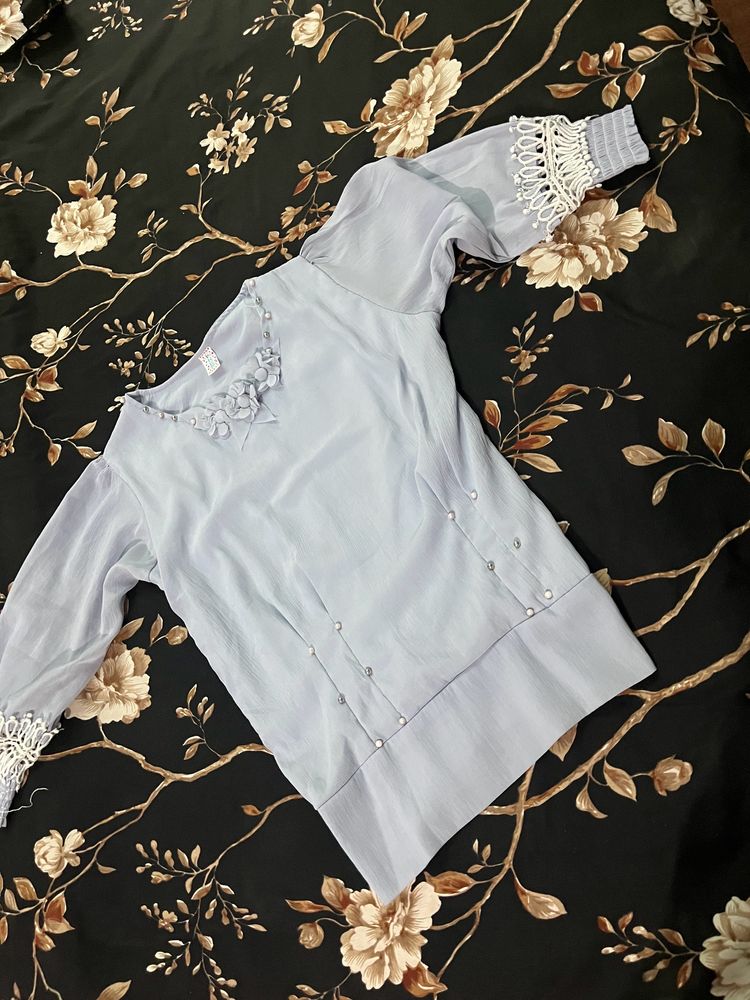 Price Drop!! Light Blue  Flowered Top!!