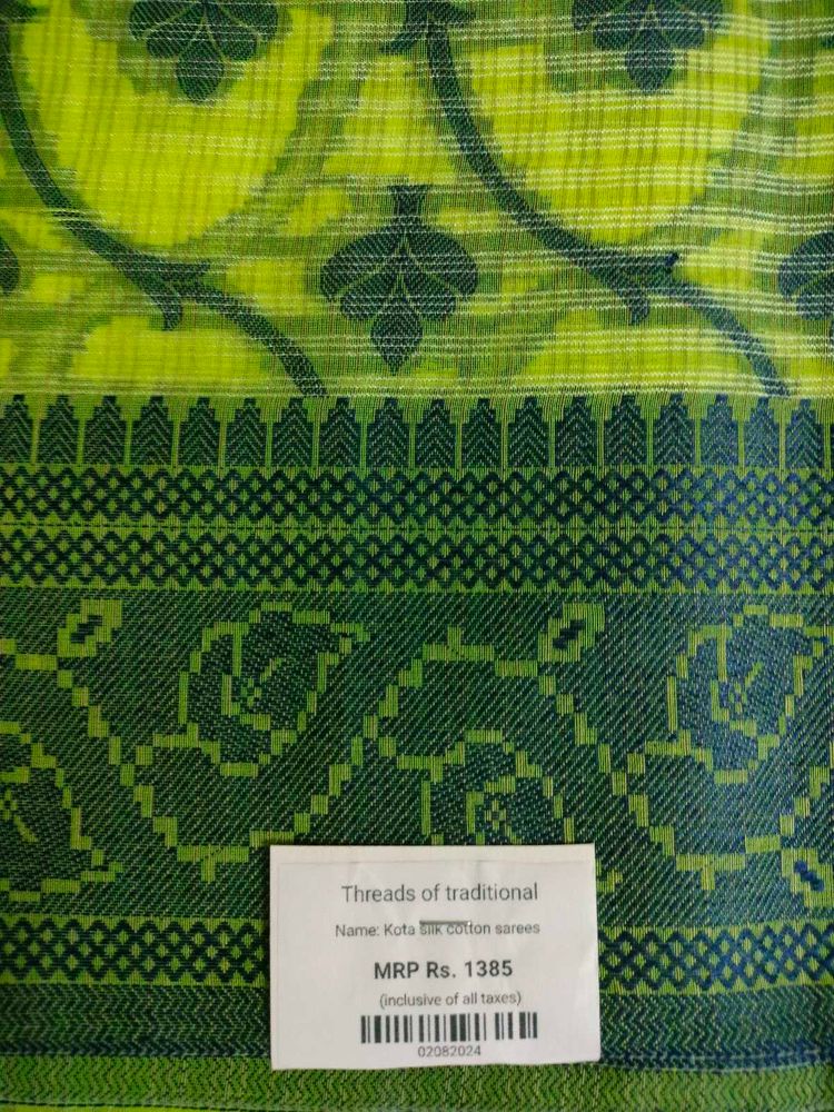 Kora Silk Cotton Saree Green