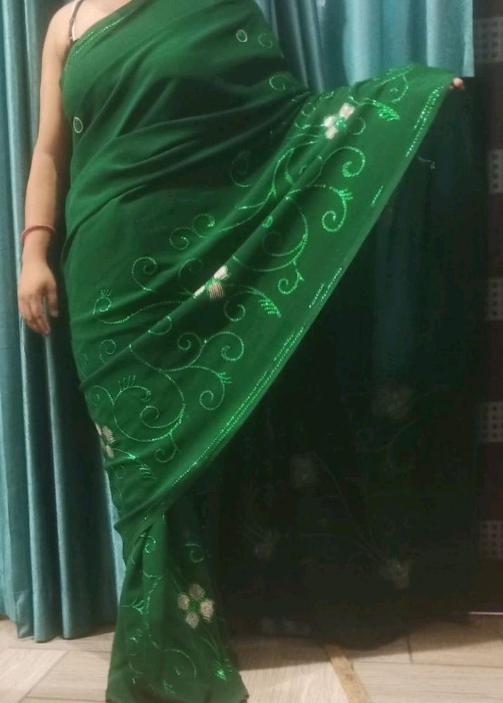 Chiffon Saree With Chamki Work