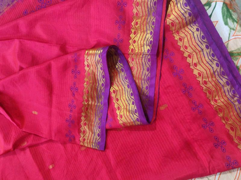 Red And Purple Silk Saree