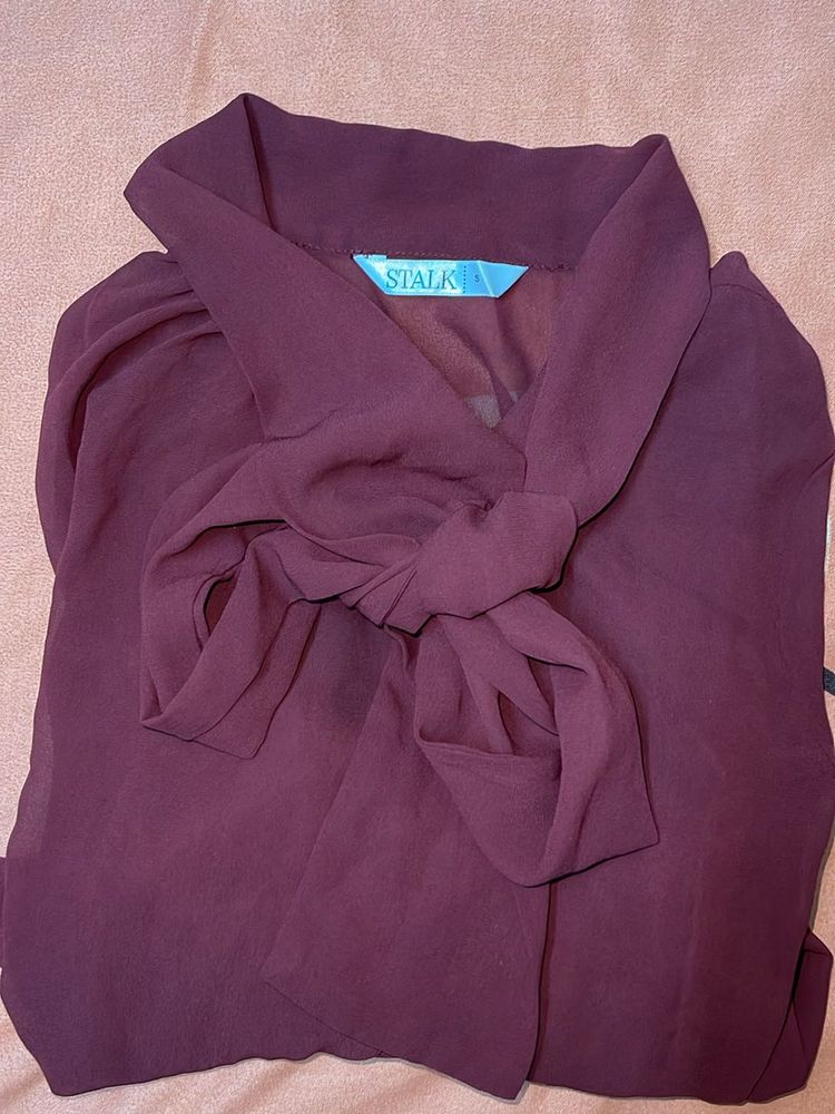 Maroon Georgette Tie Up Shirt