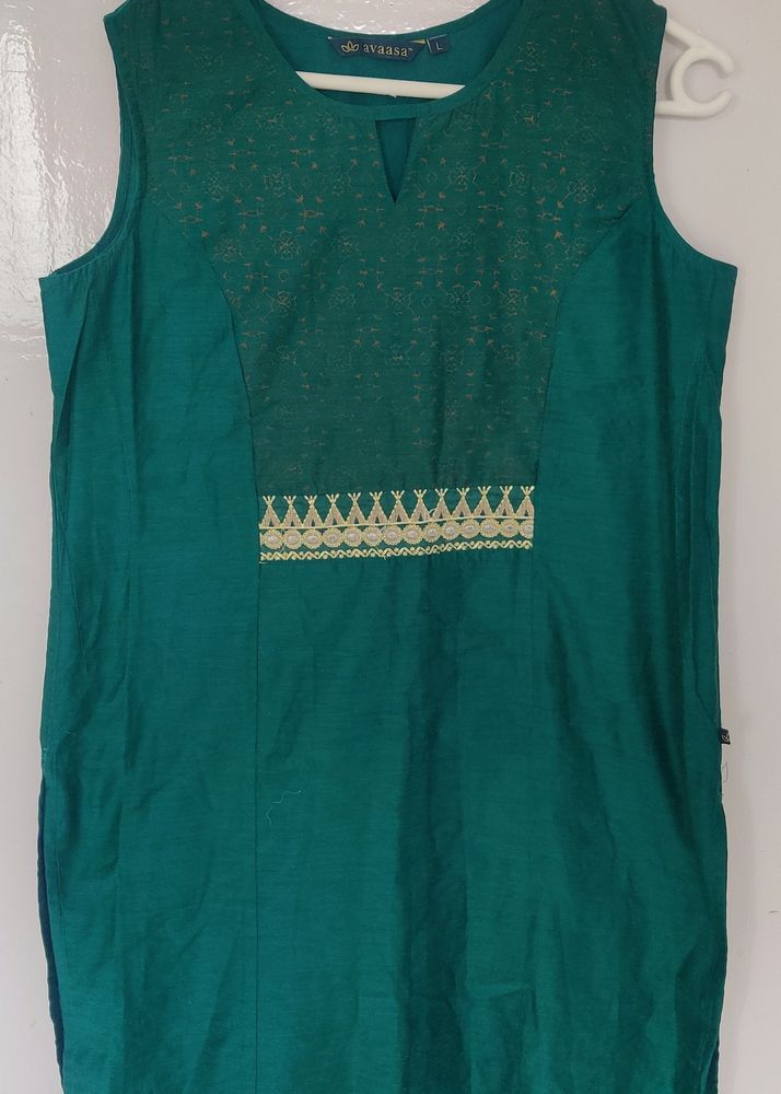 rGreen Stylish Shiny Kurta With Silk And Cotton In