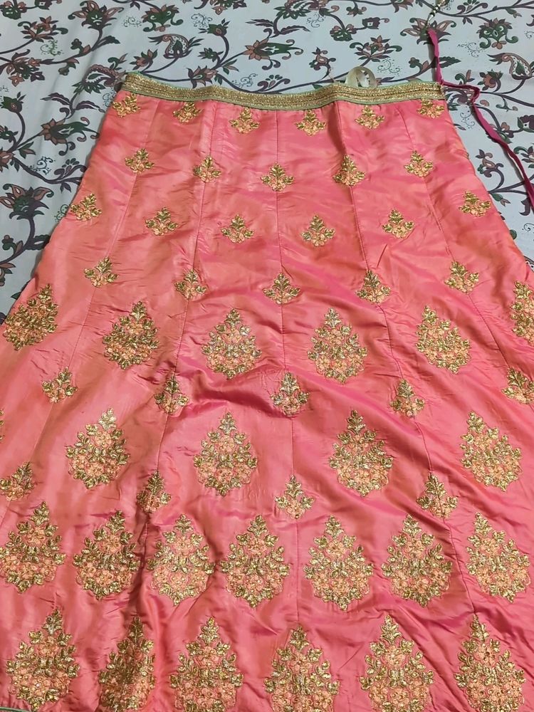 Orange And Green Combination Half Saree