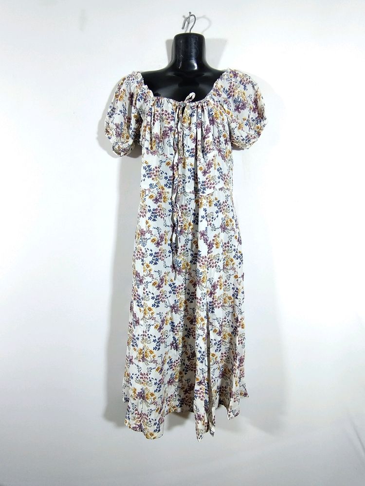 White With Floral Print Dress (Women's)