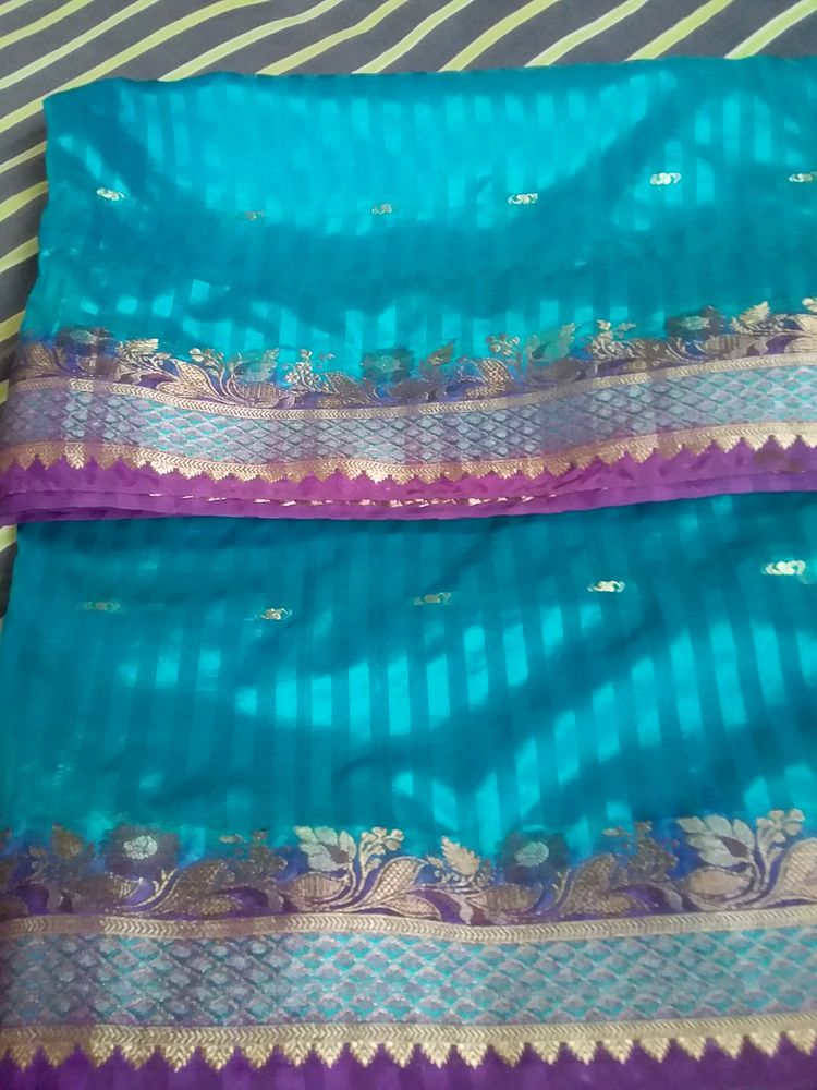 Very Beautiful Blue Purple Combination Saree