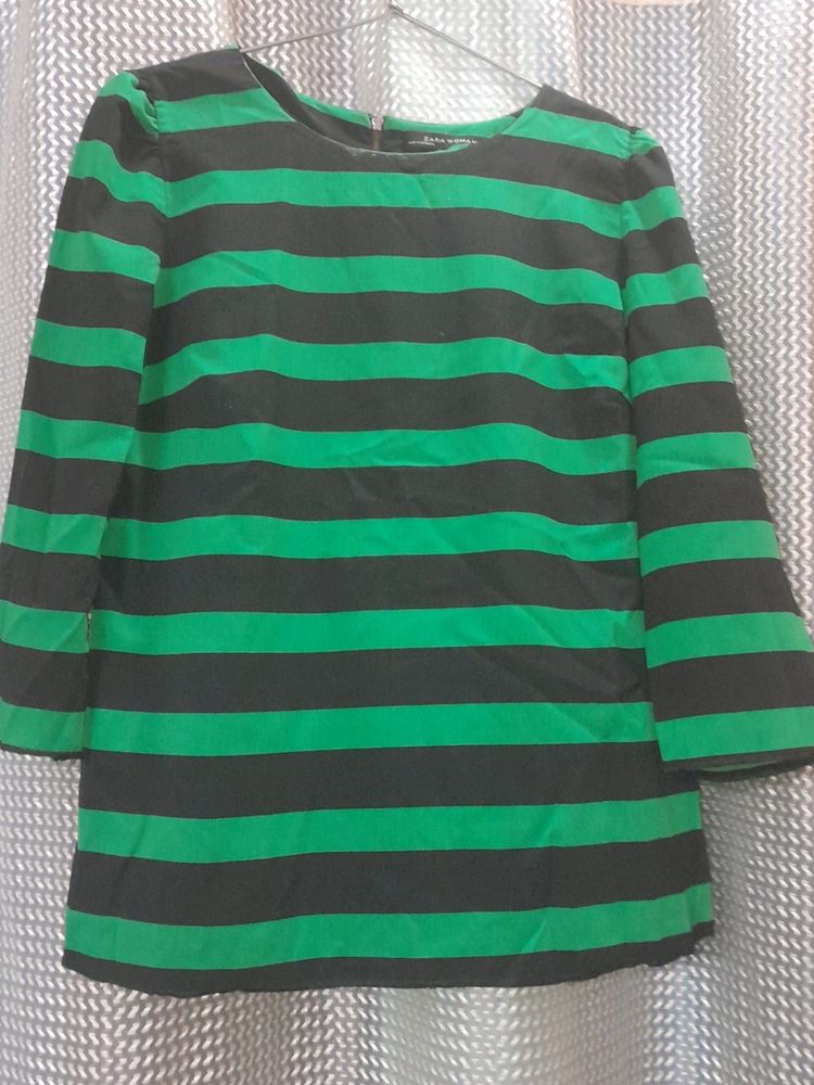 Round Neck black N Green Stripes Top, Sale 85