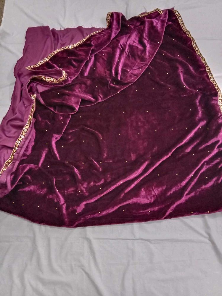 Purple Velvet Saree