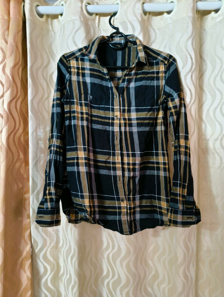 Black & Beige Women Check Shirt