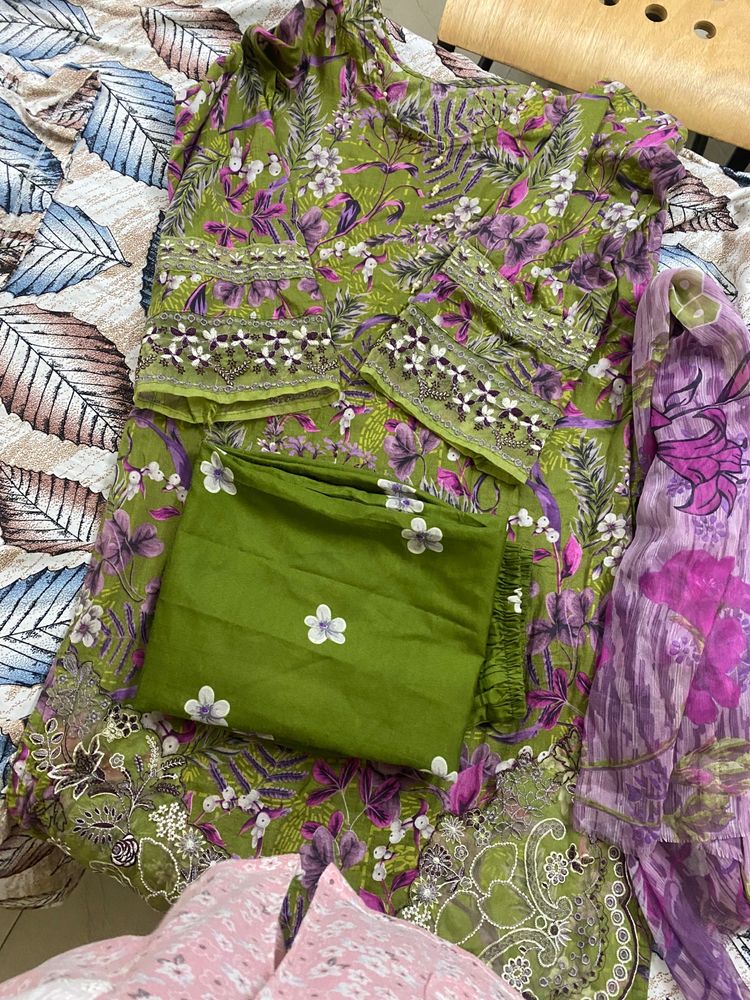 Unstitched Pakistani Suit With Patchworks