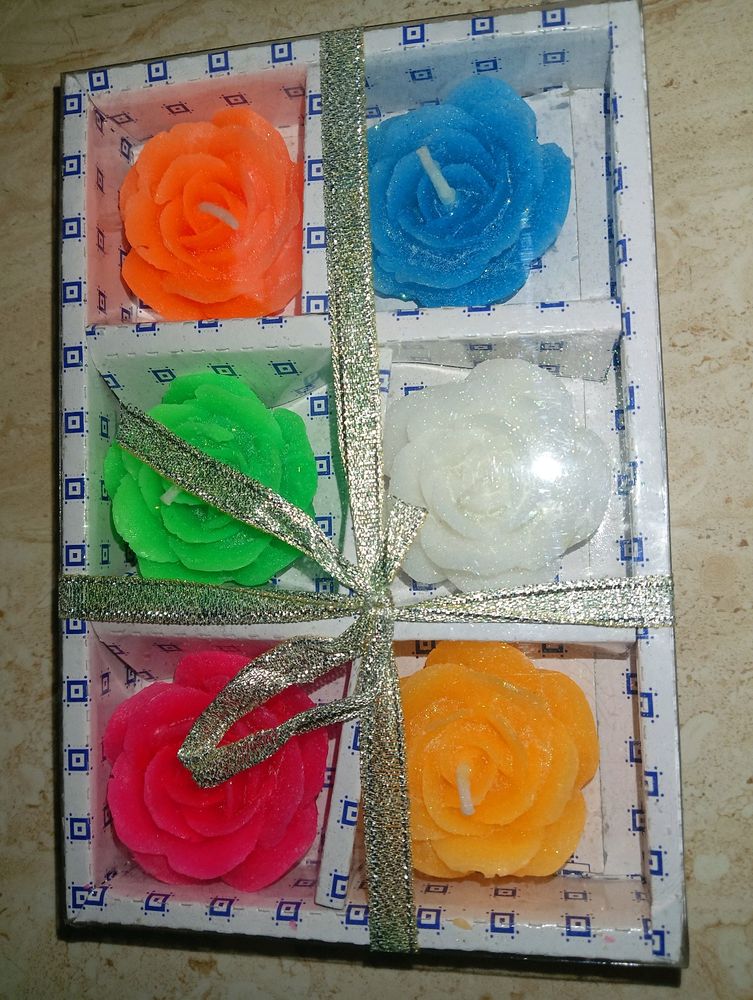 Rose Flower Floatting Candles 6 Multi Colour Diya