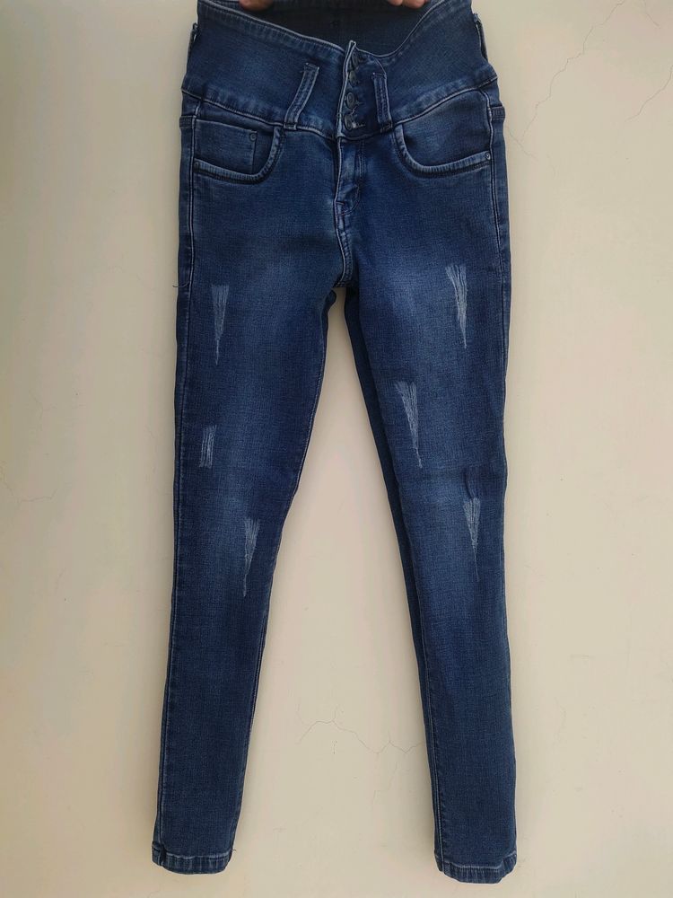 Women Slightly Rugged Skinny Fit High Waist Jeans