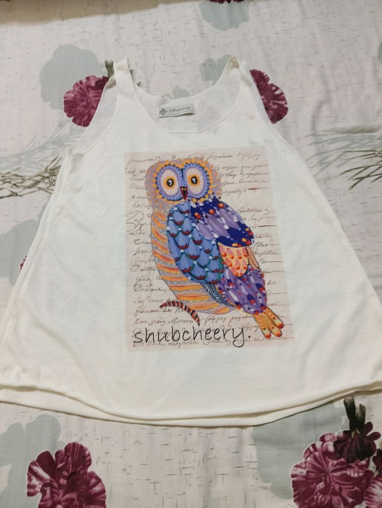 Office White, Beautiful Print Owl, Tank Top