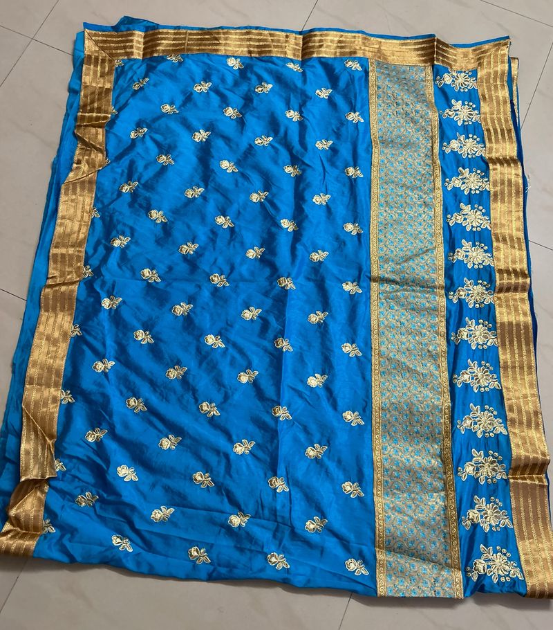 Womens Blue Golden Saree