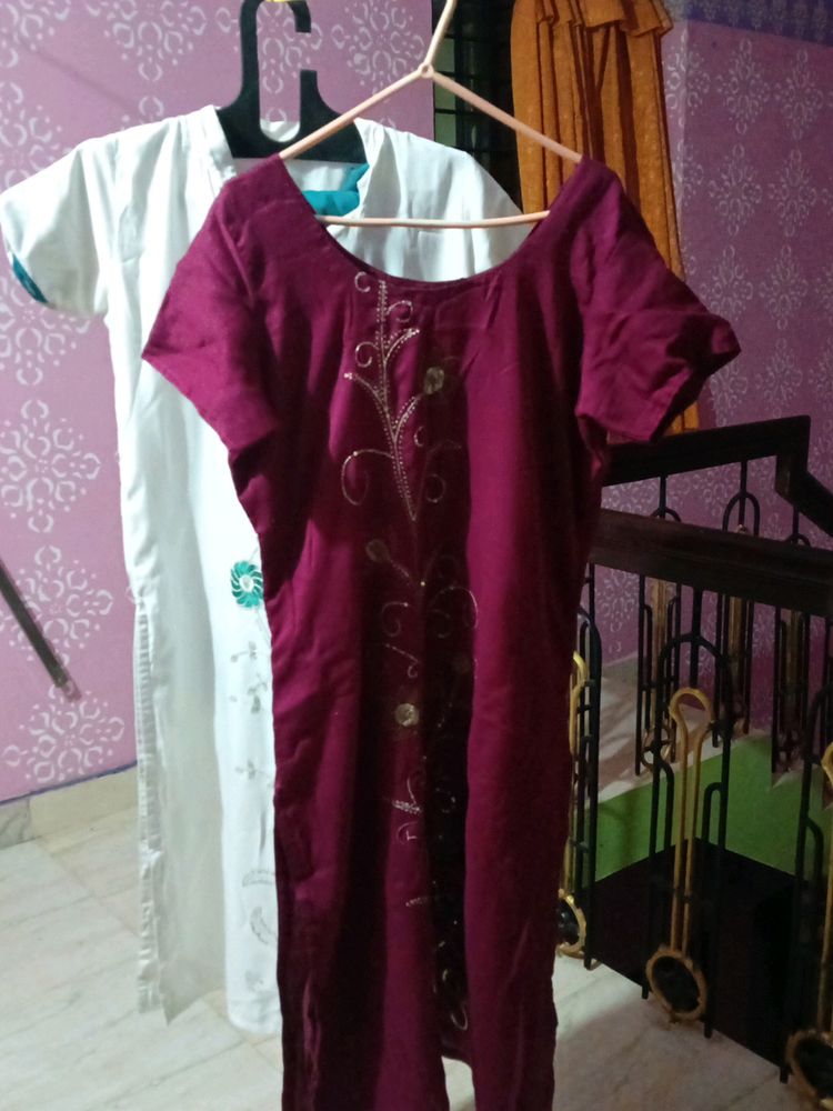 2 Embroidery Kurthi With 1dupatta💯