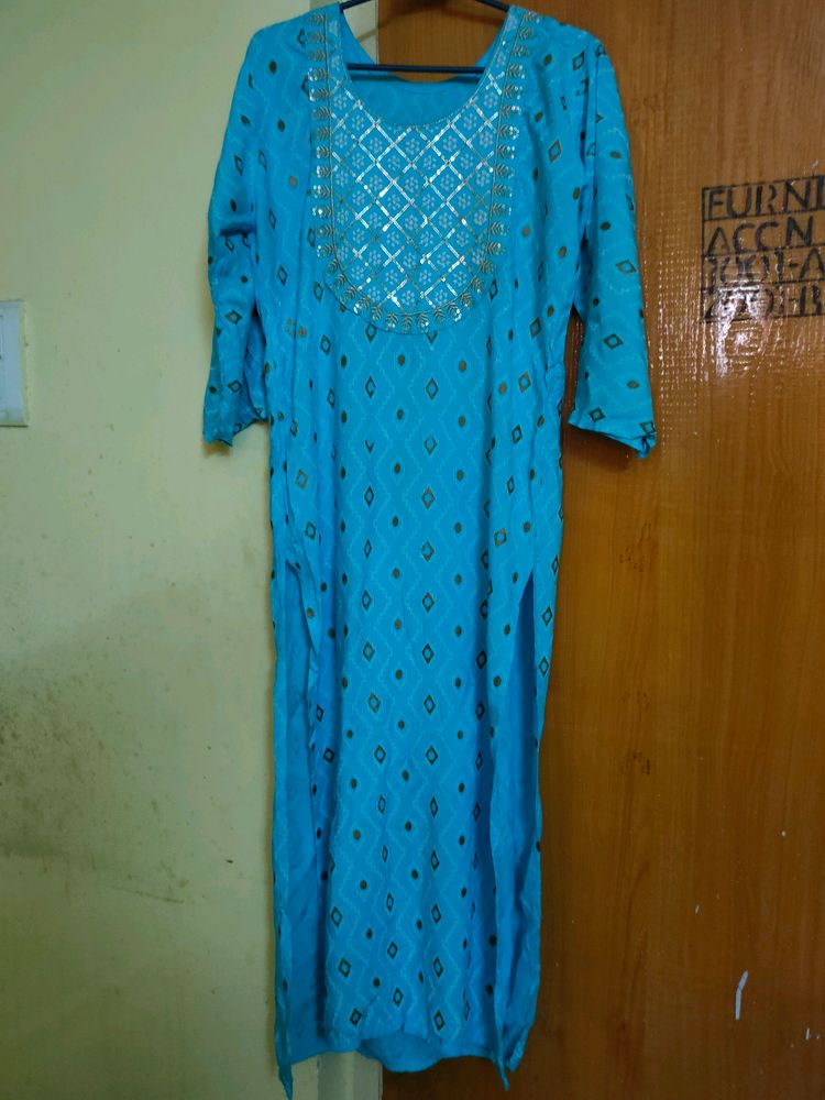 Beautiful blue kurti with Zari work