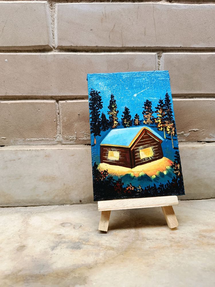 Mini Winter Landscape Painting With Stand