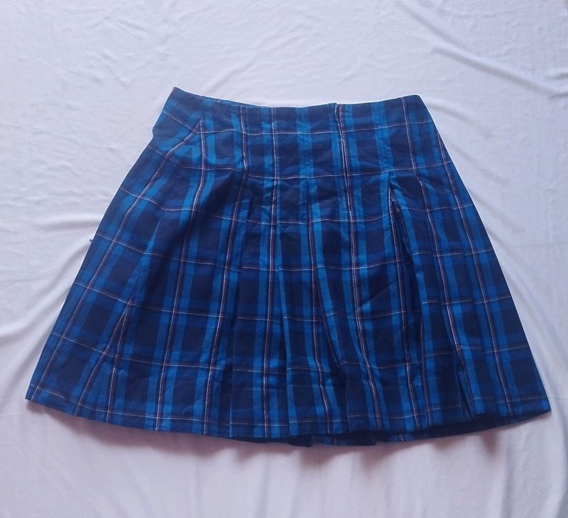 Blue Mini Check Skirt