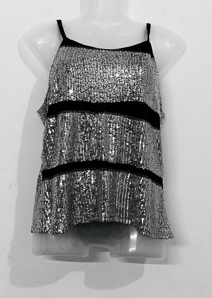 Silver & Black Sequence Top